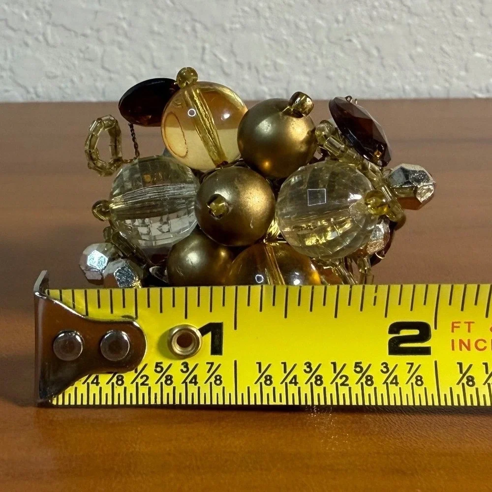 Set of 8 Beaded Napkin Rings Gold Amber Clear Glass Cluster Table Decor 1.5in